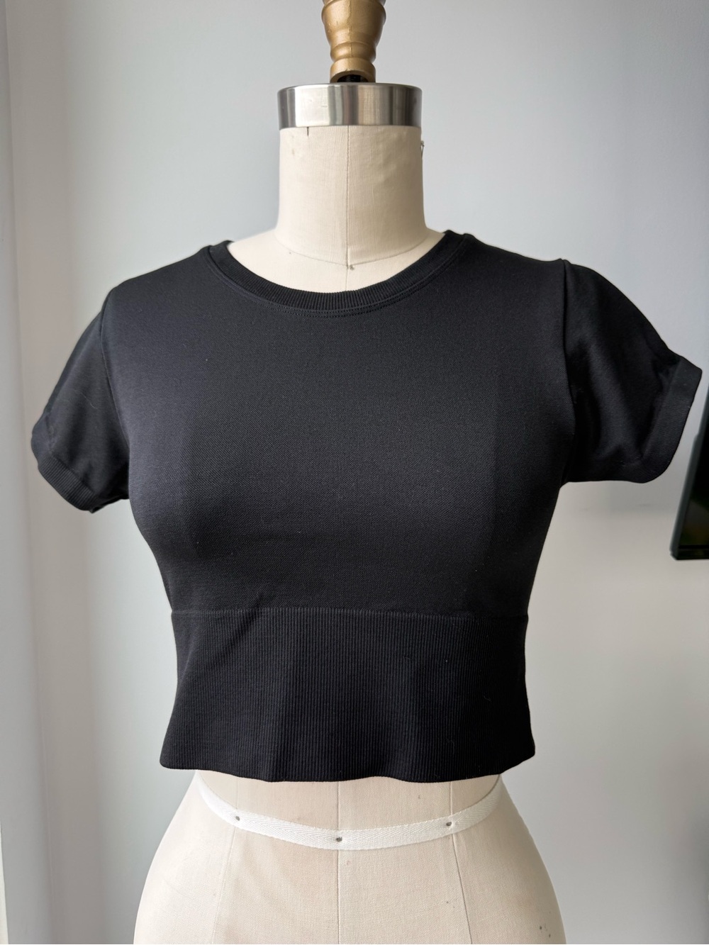 aerie Black Short Sleeve Ribbed Athletic Crop Top